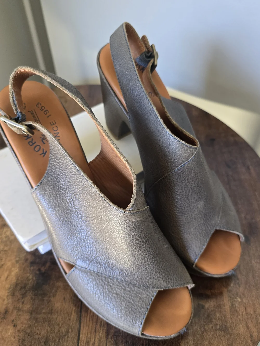 Kork-Ease Taupe Leather Peep-Toe Slingback Heels